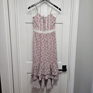 Japna Floral Pink Boho Lace High Low Strap Dress